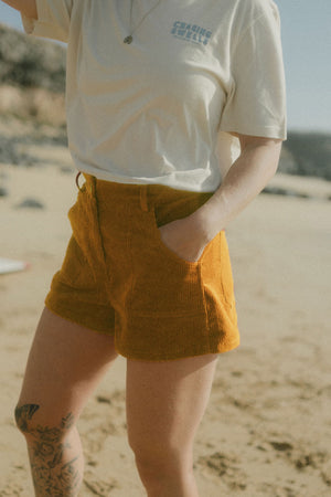 MUSTARD CORD SHORTS Women