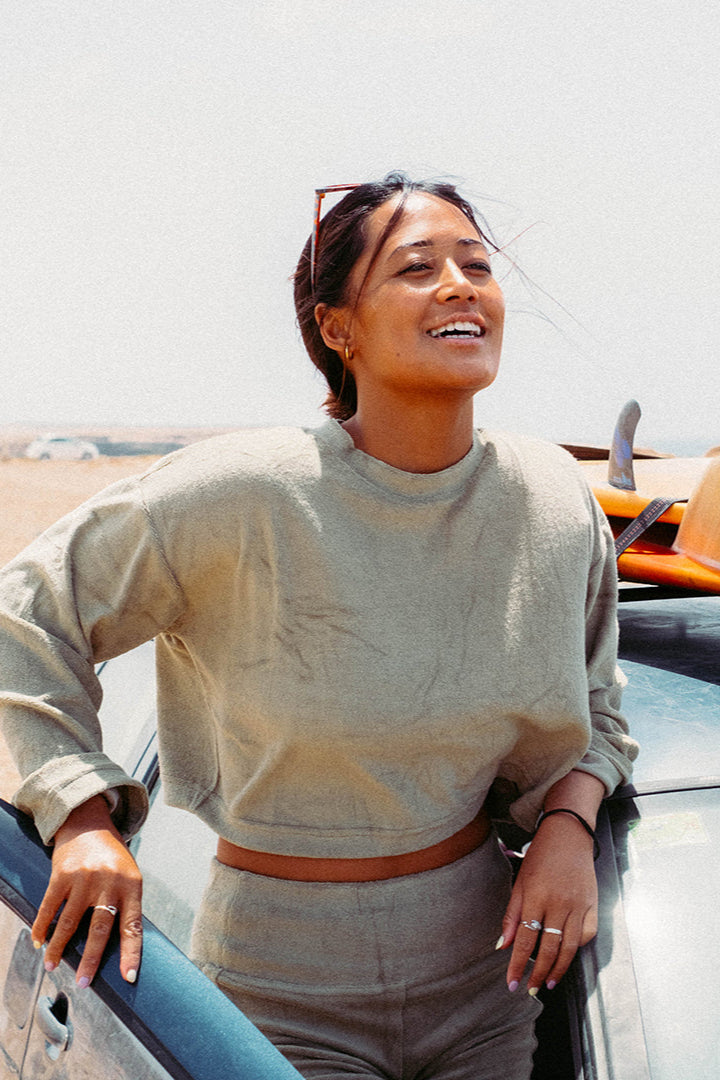 SAGE TERRY CROP SWEATSHIRT