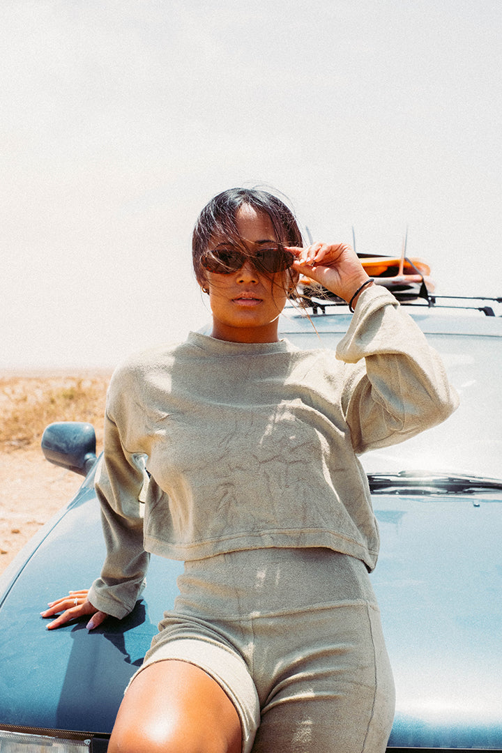 SAGE TERRY CROP SWEATSHIRT
